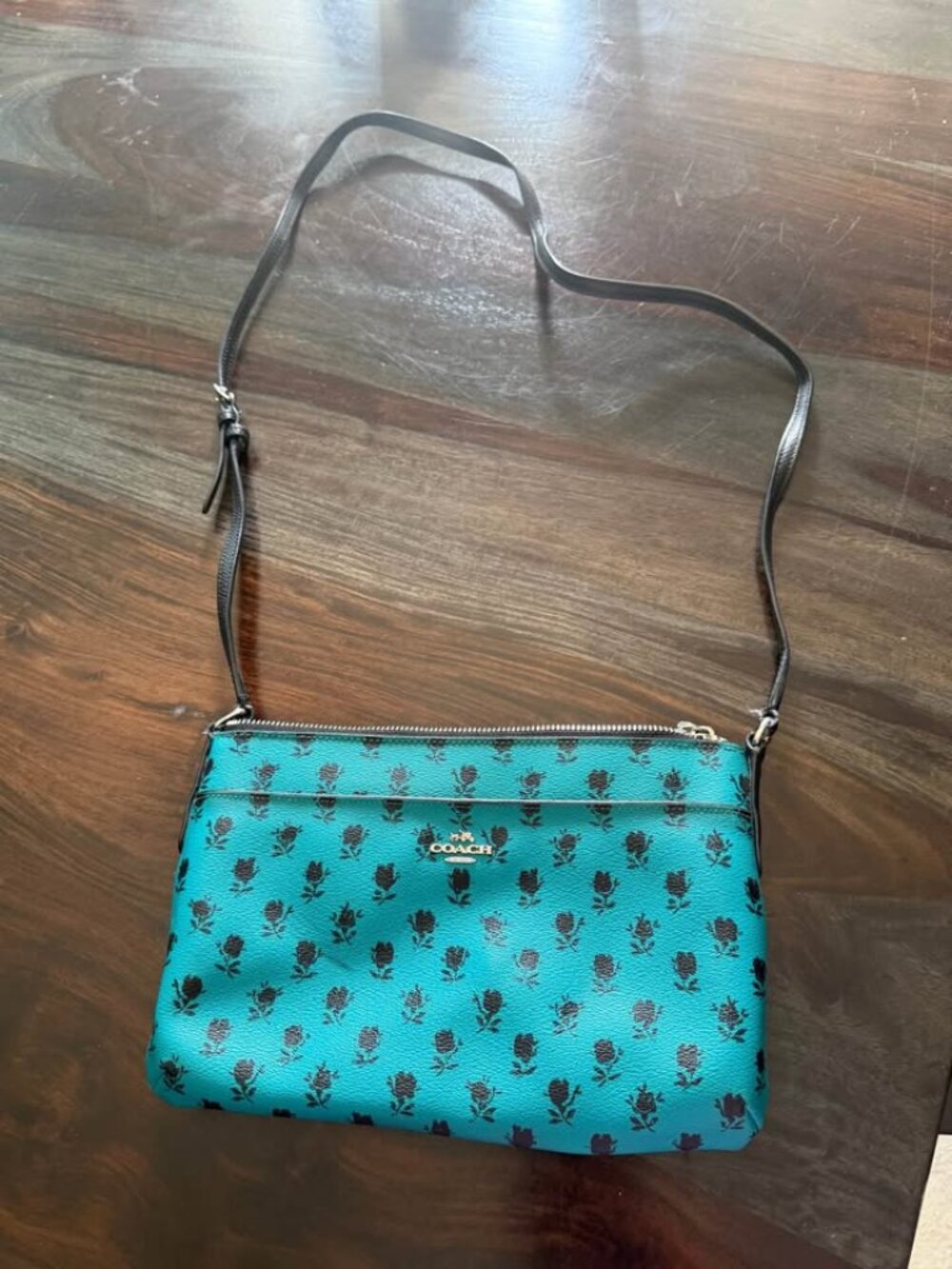 Coach East/West Pop-Up Messenger Crossbody Bag - Turquoise Badlands Rose Print